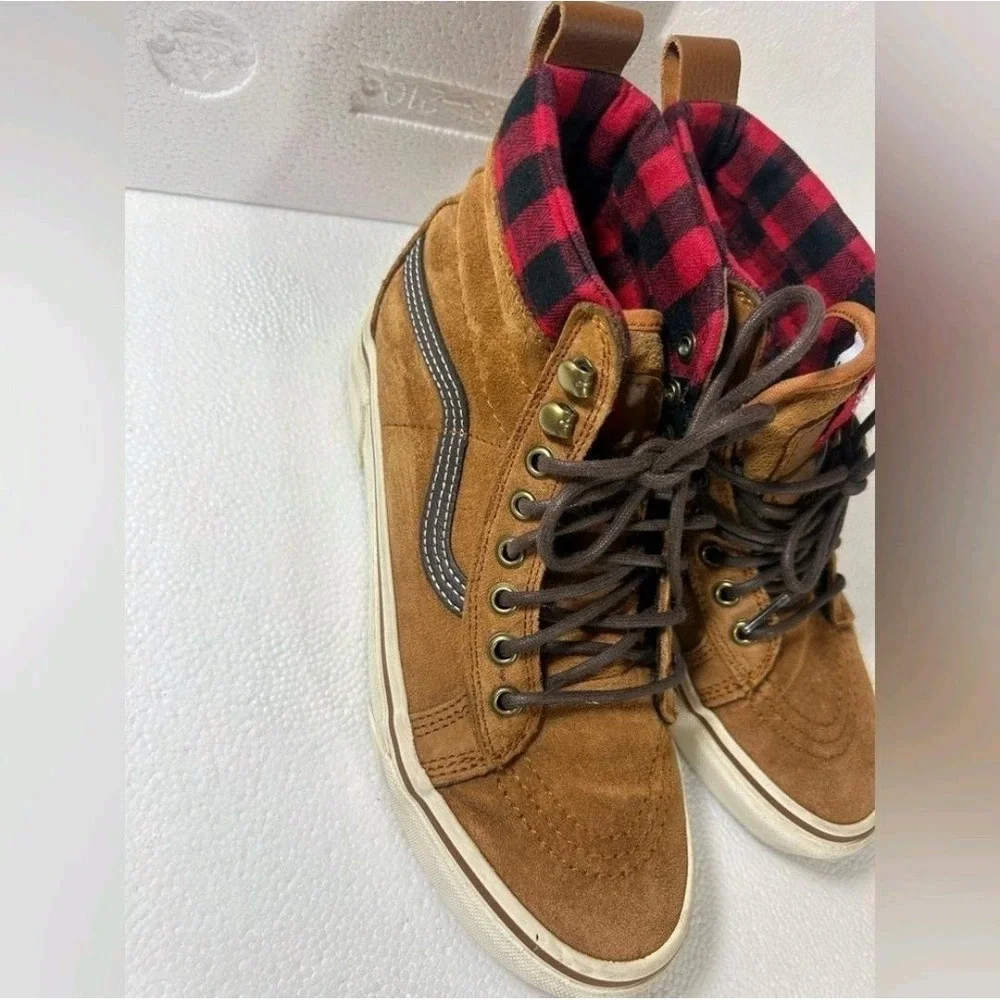 Vans Sk8-Hi MTE Brown Suede Plaid Lining Scotchgard Sneakers Men 6.5 Women 8